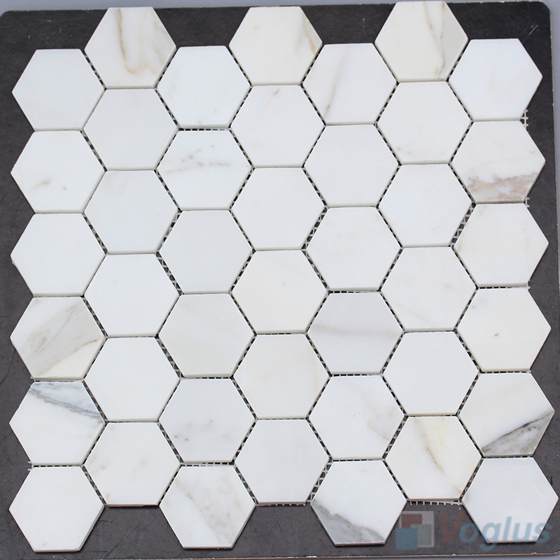 2 inch Polished Calacatta Gold Hexagonal Shaped Marble Mosaic VS-PHX71
