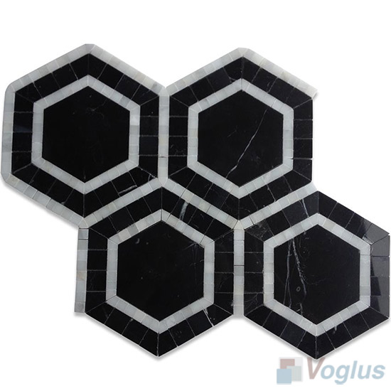 Black Packed Hexagonal Shaped Marble Mosaic Tile VS-PHX76