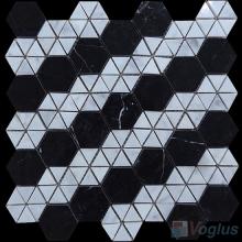 Black White Polished Triangle Mixed Hexagonal Shaped Marble Mosaic VS-PHX75