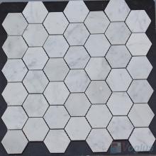 Carrara White Polished 2 inch Medium Hexagon Marble Mosaic VS-MCW95