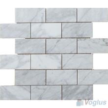 Carrara White Polished 2x4 inch Medium Brick Marble Mosaic VS-MCW92