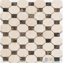 Cream Marfil Dark Emperador Polished Oblated Octagon Marble Mosaic VS-PTG83