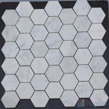 Honed Carrara White 2 inch Hexagonal Shaped Marble Mosaic VS-PHX72