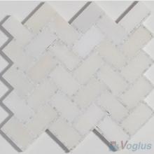 Small Dots White Polished Herringbone Marble Mosaic Tile VS-PHB89