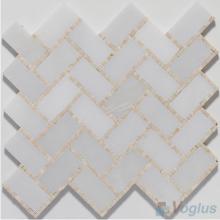Small Dots White Polished Herringbone Marble Mosaic Tile VS-PHB90