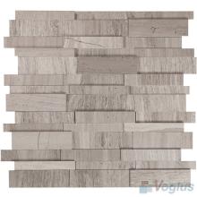 Wooden Gray Polished High Low Breakfront Marble Mosaic Tile VS-PBF95