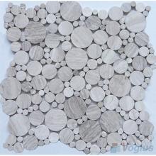 Wooden White Polished Pebble Bubble Marble Mosaic VS-MDW95
