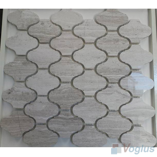 Wooden White Polished Lantern Shaped Marble Mosaic Tile VS-PLN94