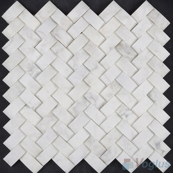 Camber Carrara White Polished Herringbone Marble Mosaic VS-PHB98