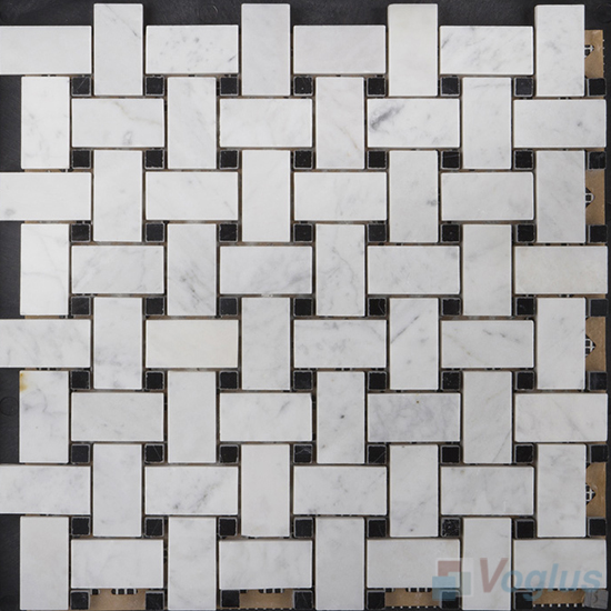 Carrara White Polished Basket Weave Stone Mosaic VS-PBW99