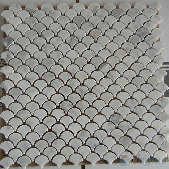 Carrara White Polished Small Fan Shape Fish Scale Marble Mosaic VS-PFN97