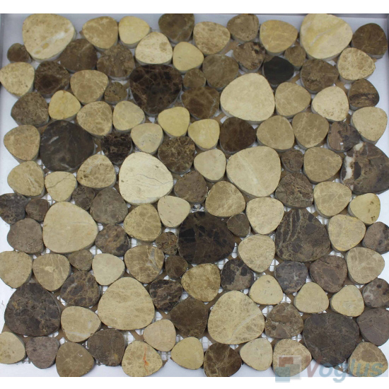 Cream Brown Polished Pebble Marble Mosaic VS-PPB98