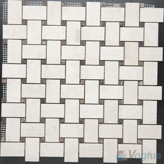 Cream Marfil Polished Basket Weave Stone Mosaic VS-PBW97