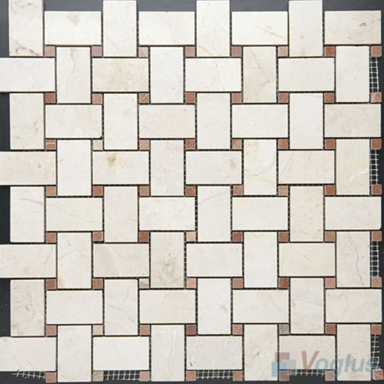 Crema Marfil Polished Basket Weave Stone Mosaic VS-PBW96