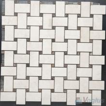 Cream Marfil Polished Basket Weave Stone Mosaic VS-PBW97