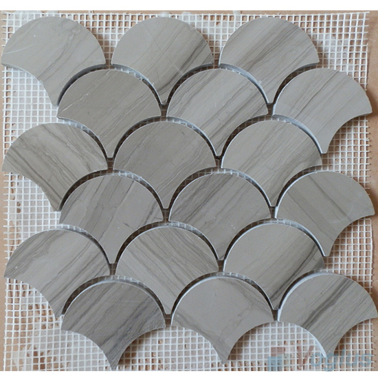 Wooden Gray Polished Large Fan Shape Fish Scale Marble Mosaic VS-PFN99