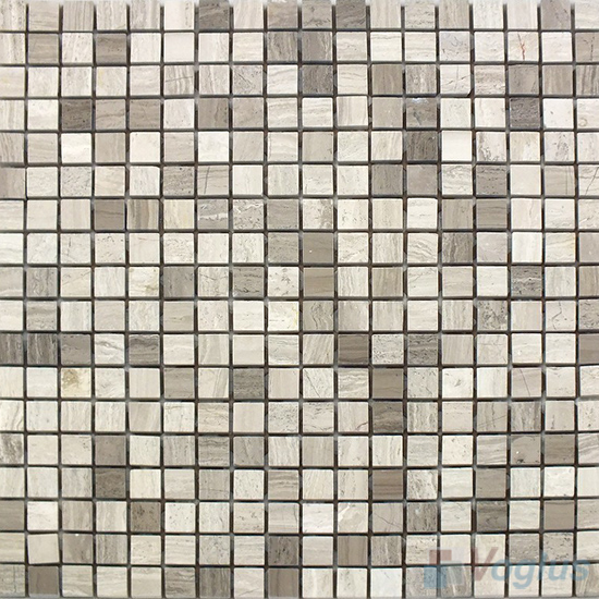 Wooden White Gray Polished 15x15mm Painbox Marble Mosaic VS-SAB97