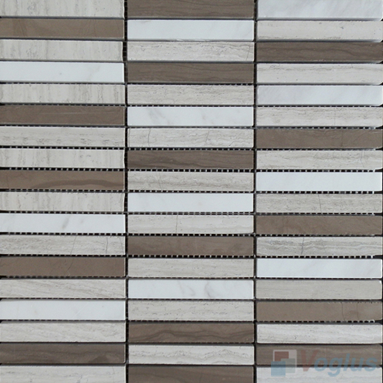 Wooden White Gray Polished Stream Marble Mosaic VS-PSR95