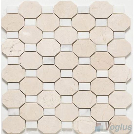 Cream Marfil Carrara White Polished Oblated Octagon Marble Mosaic VS-PTG80